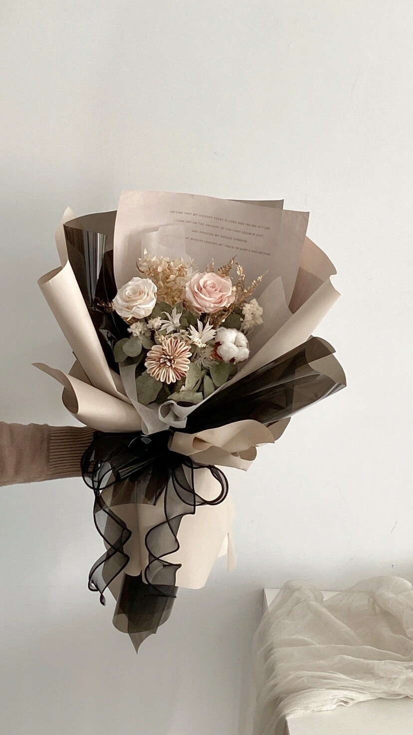 乾燥永生花束 - 卡布奇諾