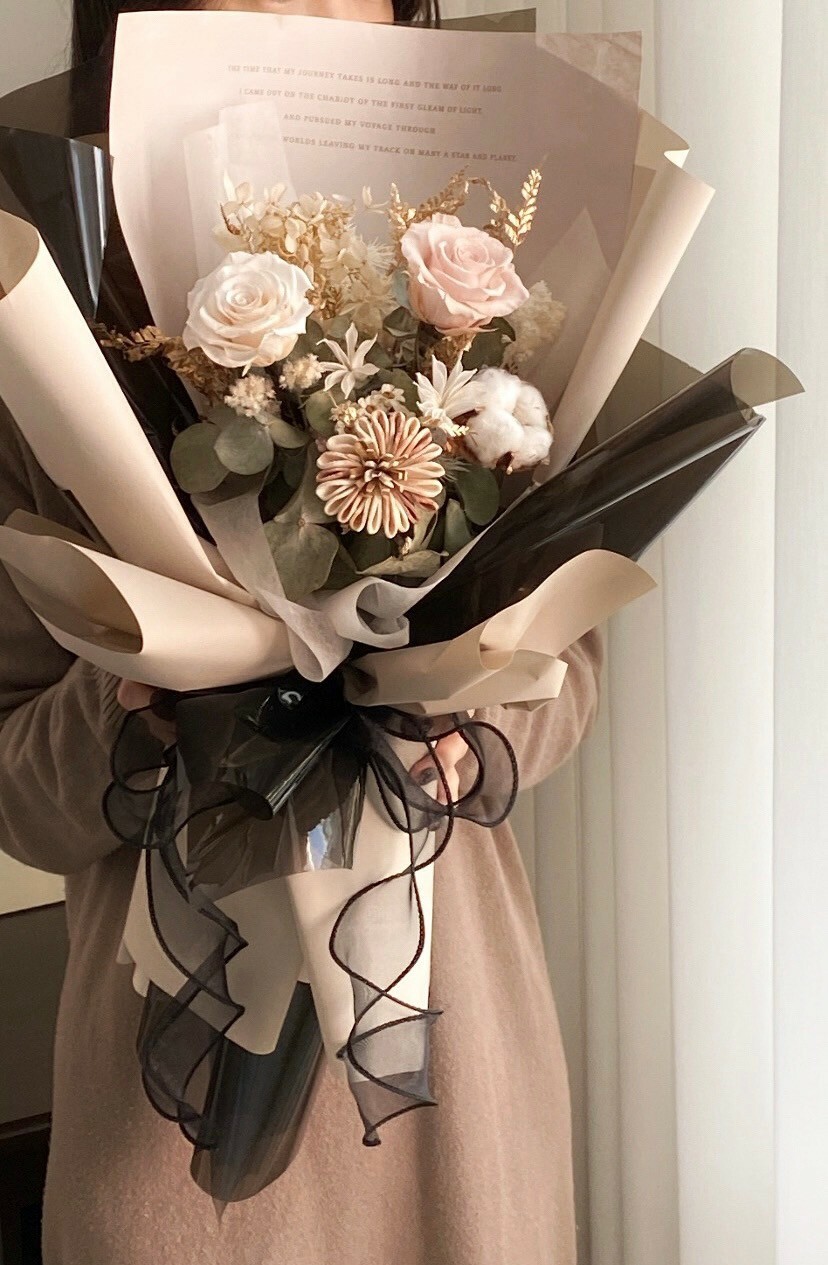 乾燥永生花束 - 卡布奇諾