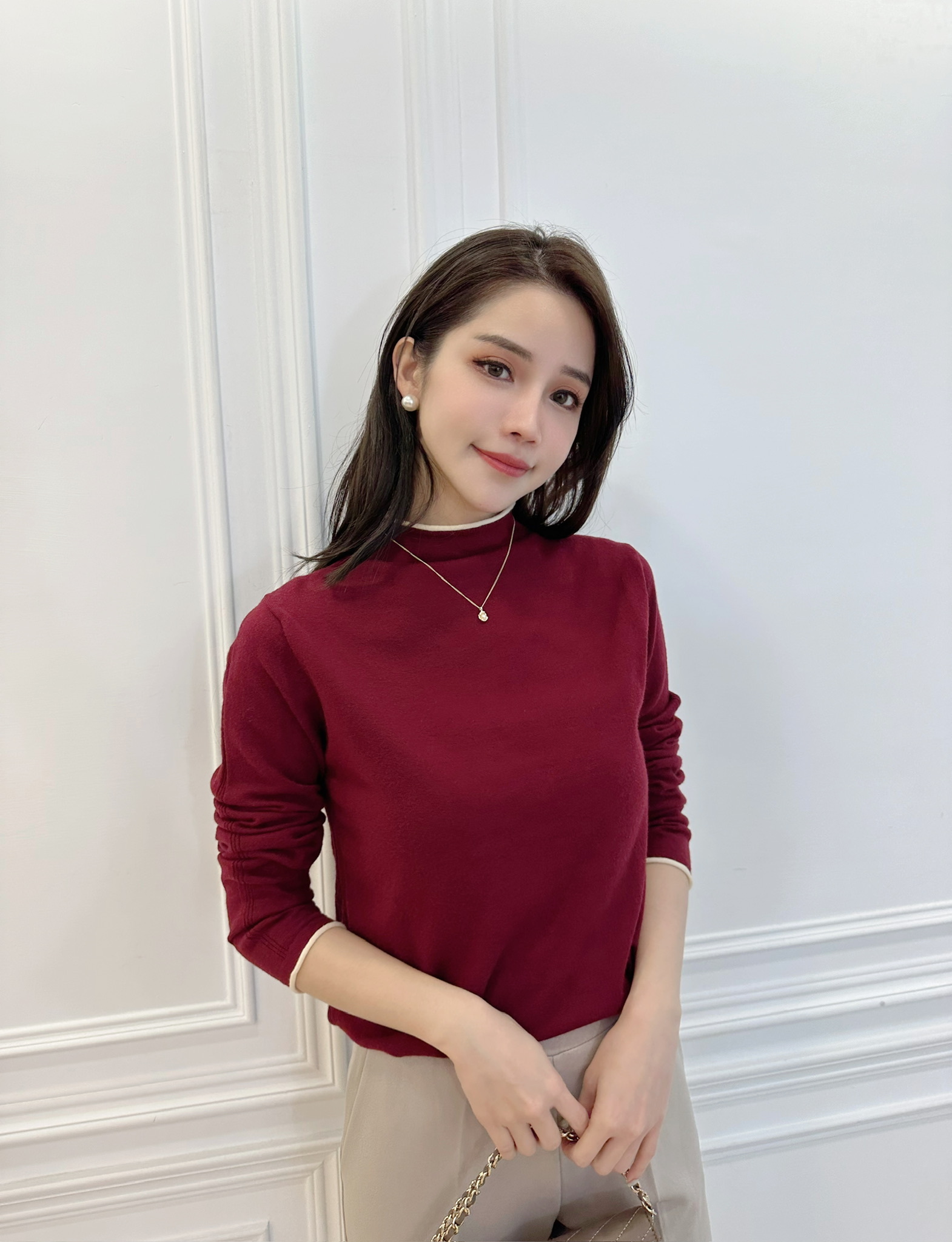 立領滾邊針織上衣