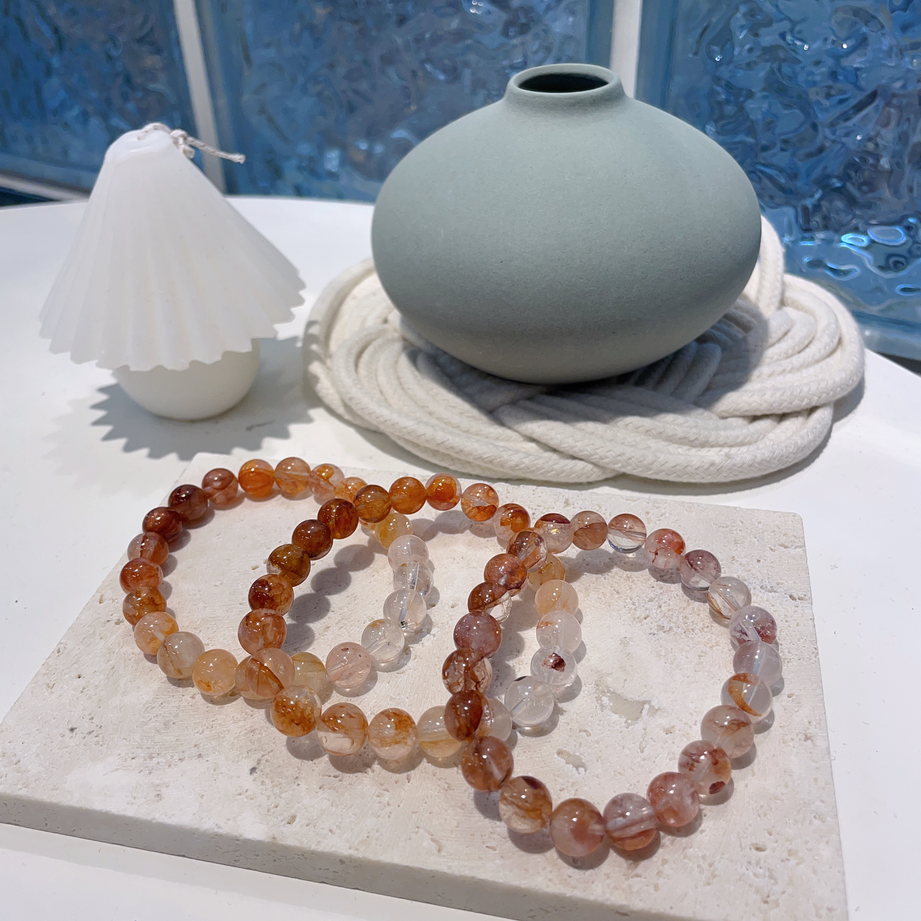 漸變紅膠花手串 8mm