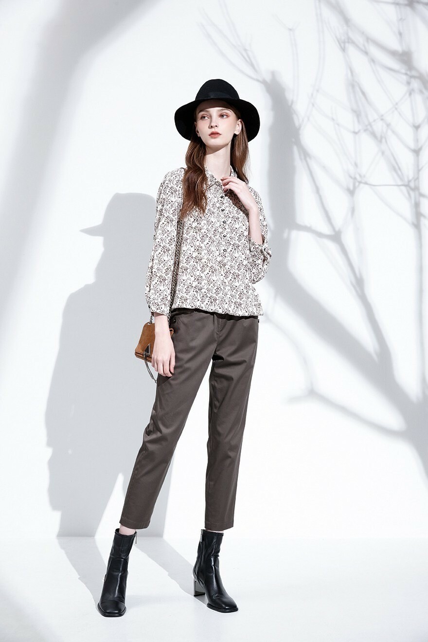 OL韓系時尚質感棉純色百搭修身長褲T6121