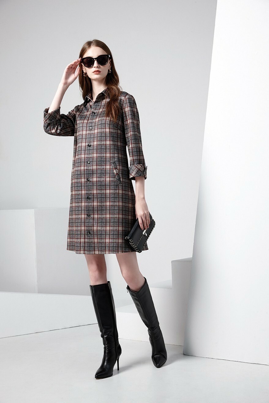 OL韓系時尚經典格紋小A版修身洋裝T6511