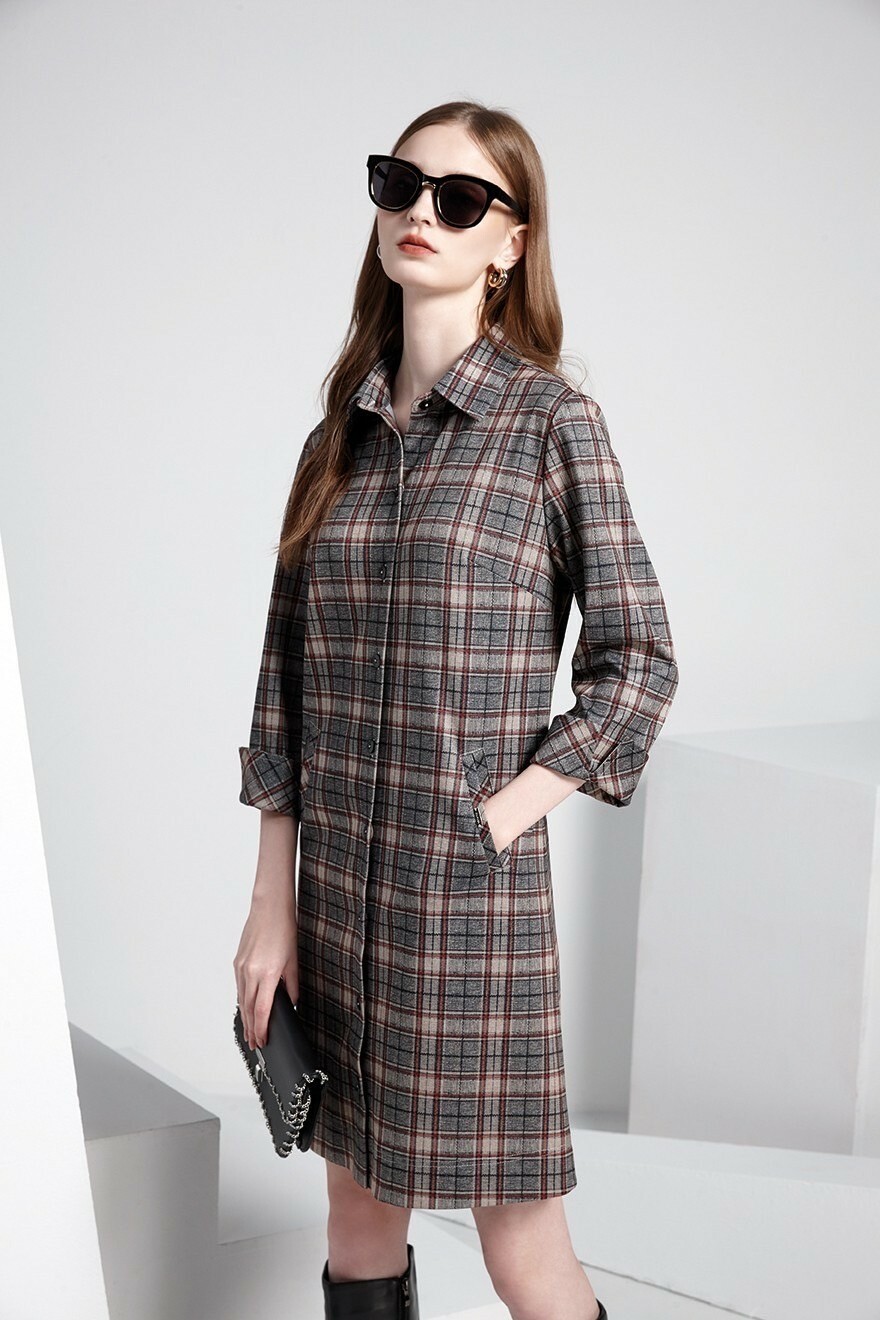 OL韓系時尚經典格紋小A版修身洋裝T6511