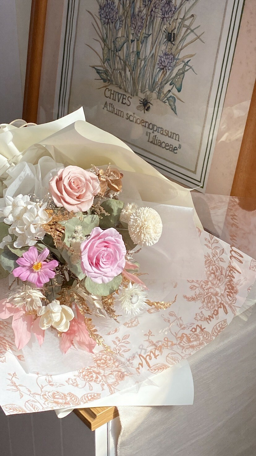 乾燥永生花束-奶杏粉