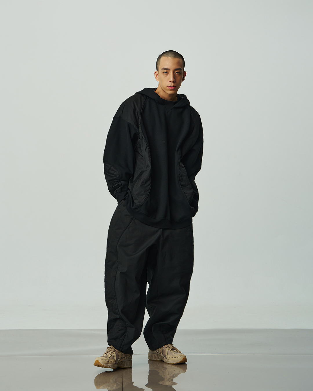 Hermit  / Origin Spliced High Neck Hoodie - Black