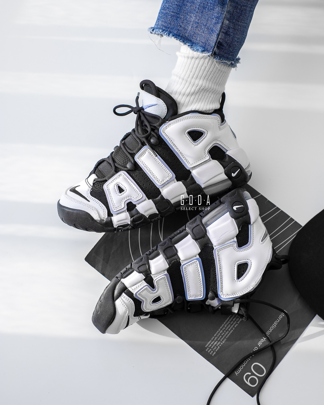 Nike Air More Uptempo Gs 黑白藍大air 氣墊女鞋DQ6200-001