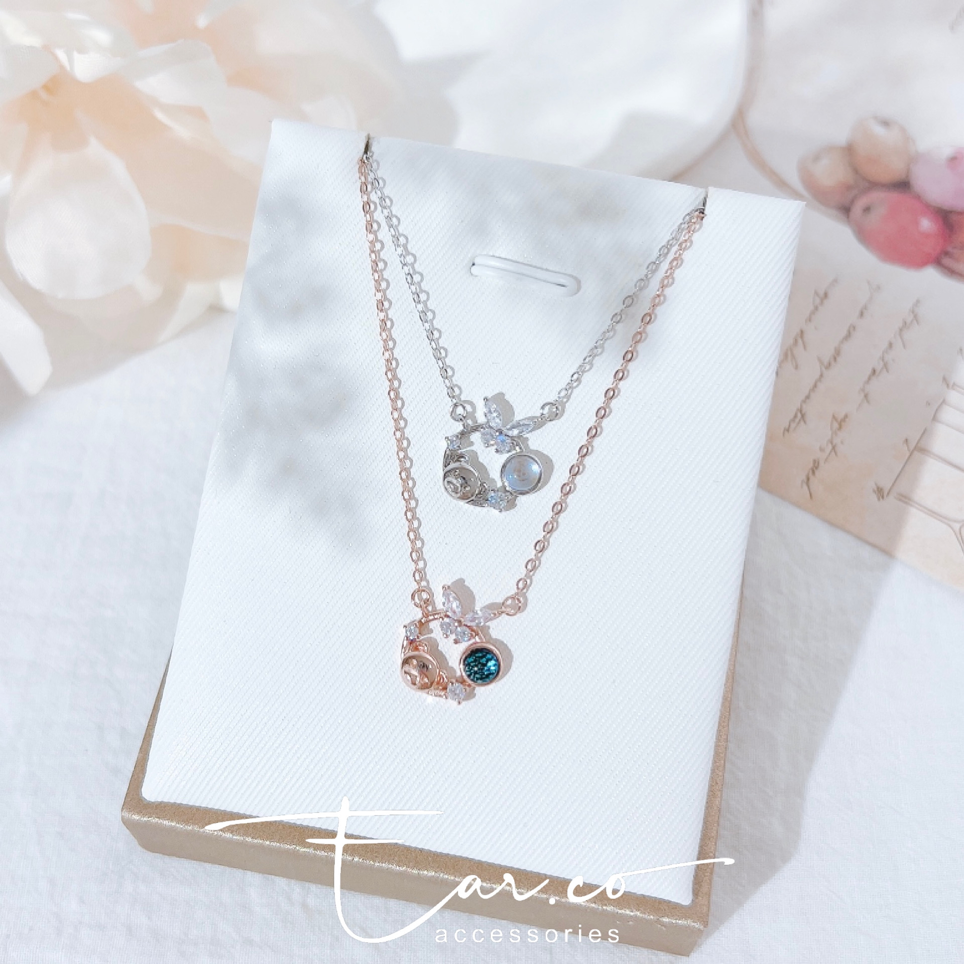 小熊拼蝴蝶夢幻石純銀頸鏈