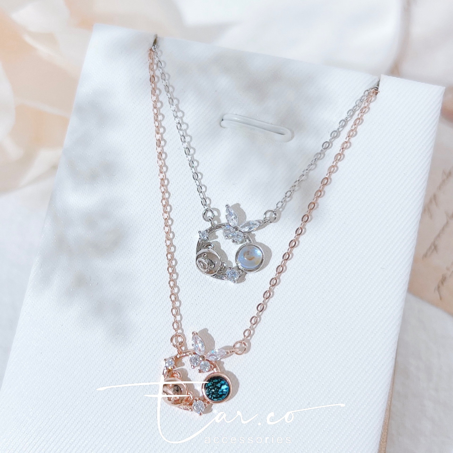 小熊拼蝴蝶夢幻石純銀頸鏈