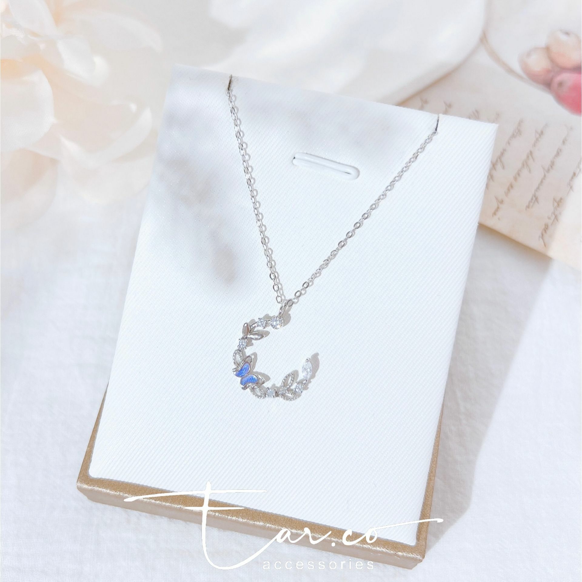 [薰衣草紫] 小蝴蝶草苗月亮純銀頸鏈