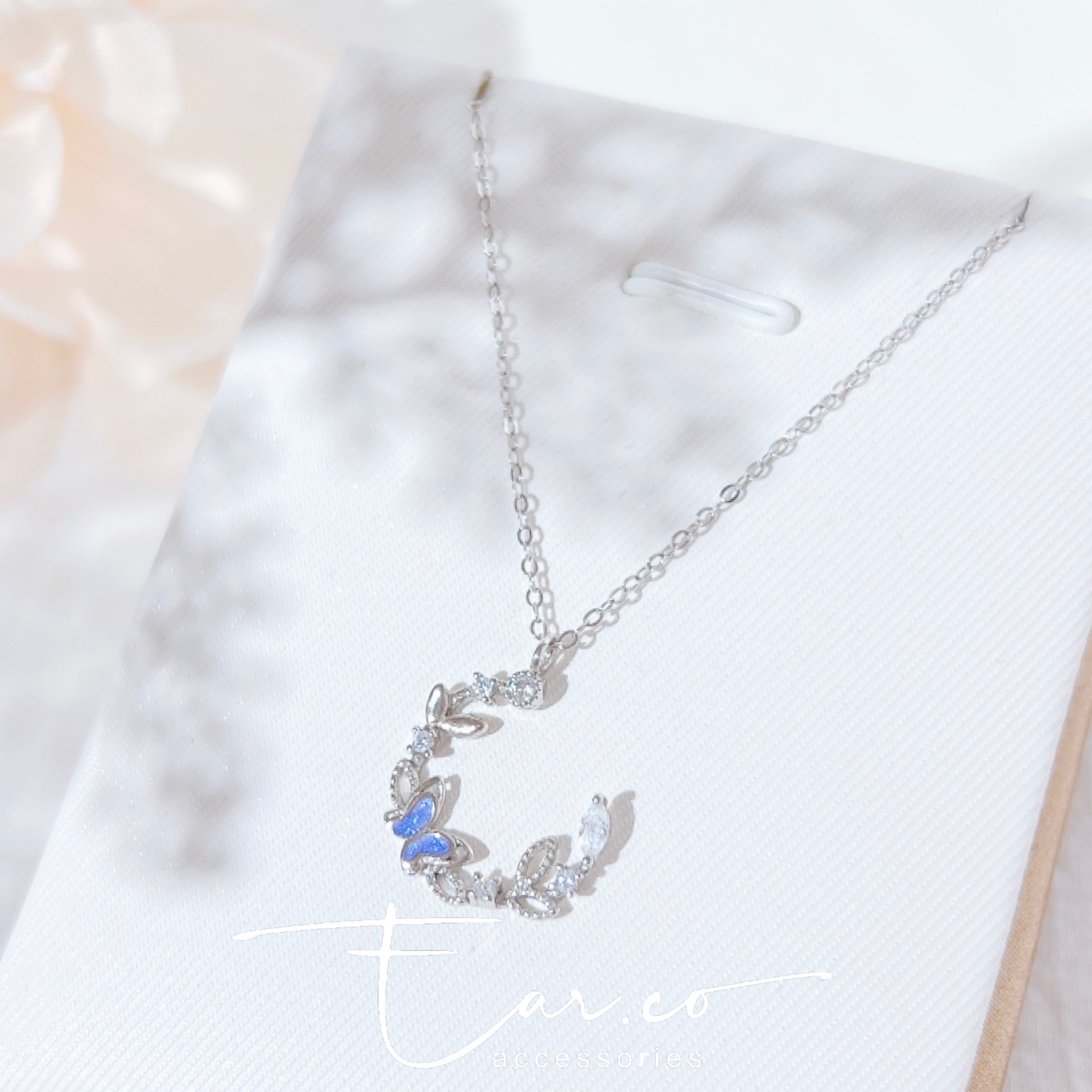 [薰衣草紫] 小蝴蝶草苗月亮純銀頸鏈