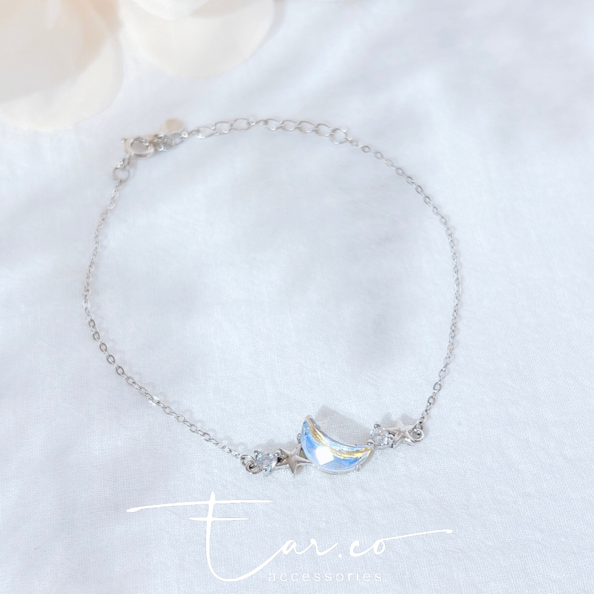 [薰衣草紫] 翅膀夢幻月亮垂釣星芒純銀頸鏈/手鏈