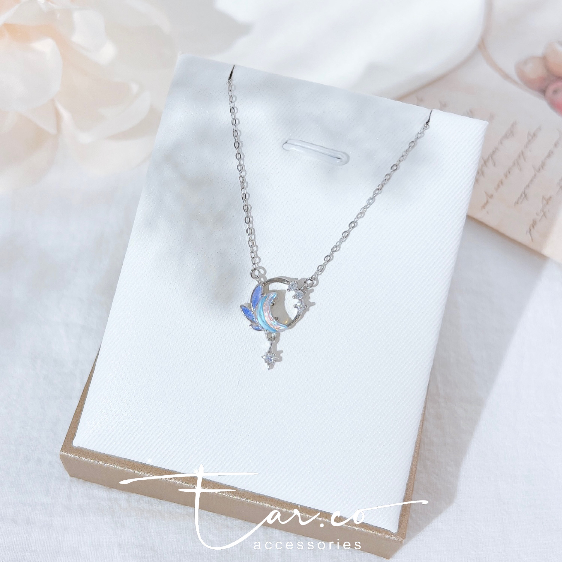 [薰衣草紫] 翅膀夢幻月亮垂釣星芒純銀頸鏈/手鏈