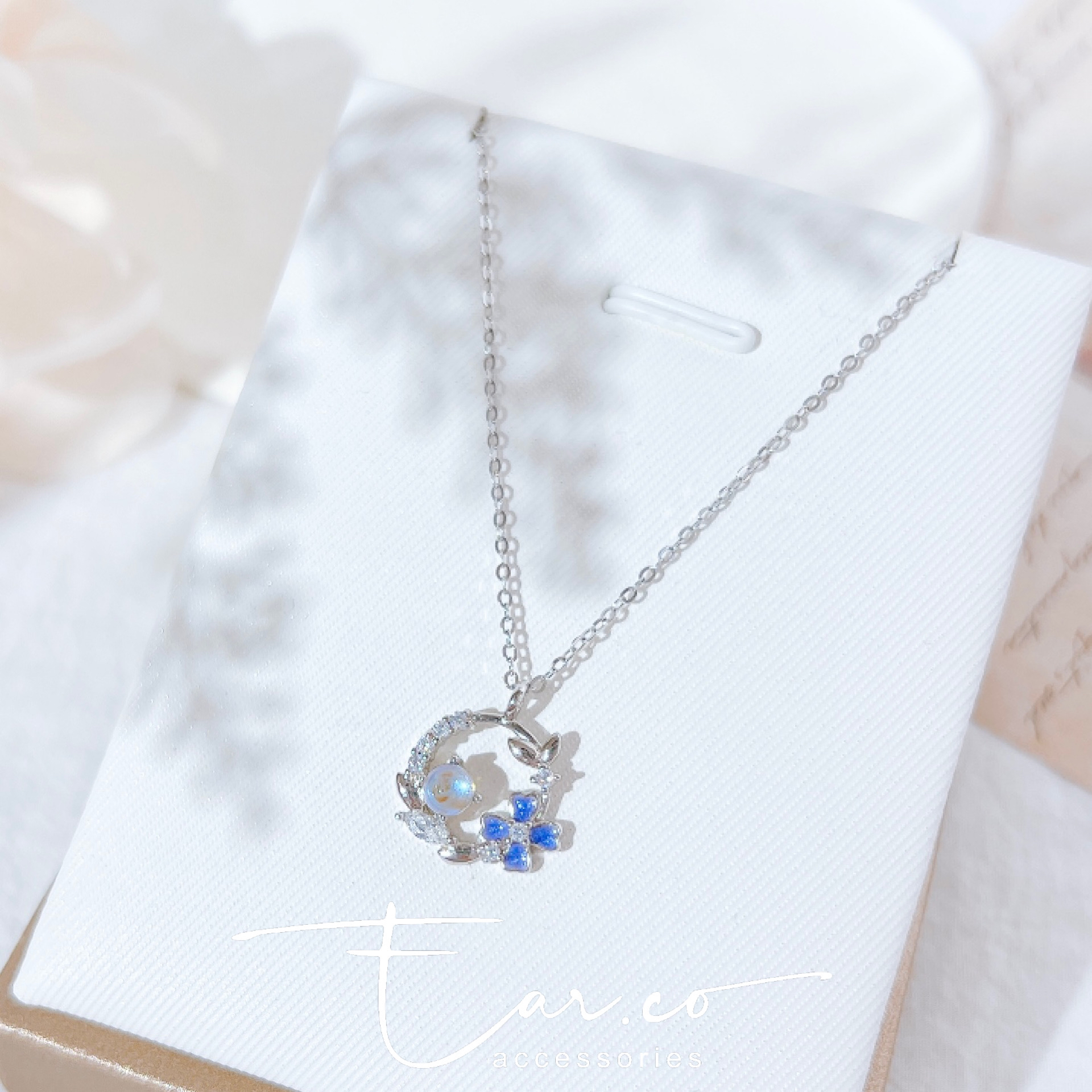 [薰衣草紫] 四葉草夢幻花圈純銀頸鏈