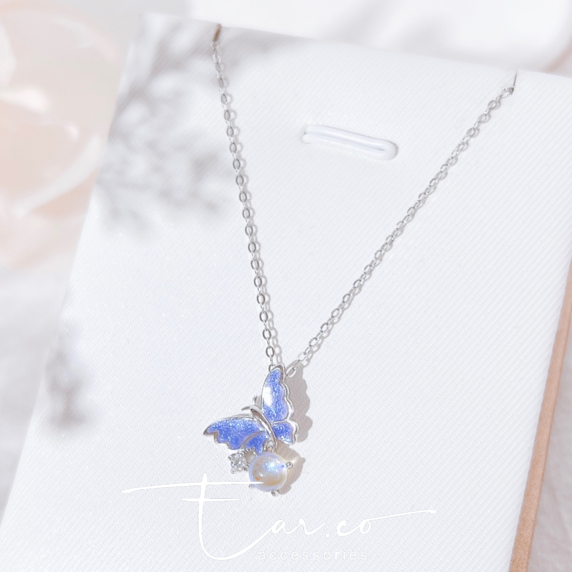 [薰衣草紫] 浪漫蝴蝶閃石幻彩石純銀頸鏈