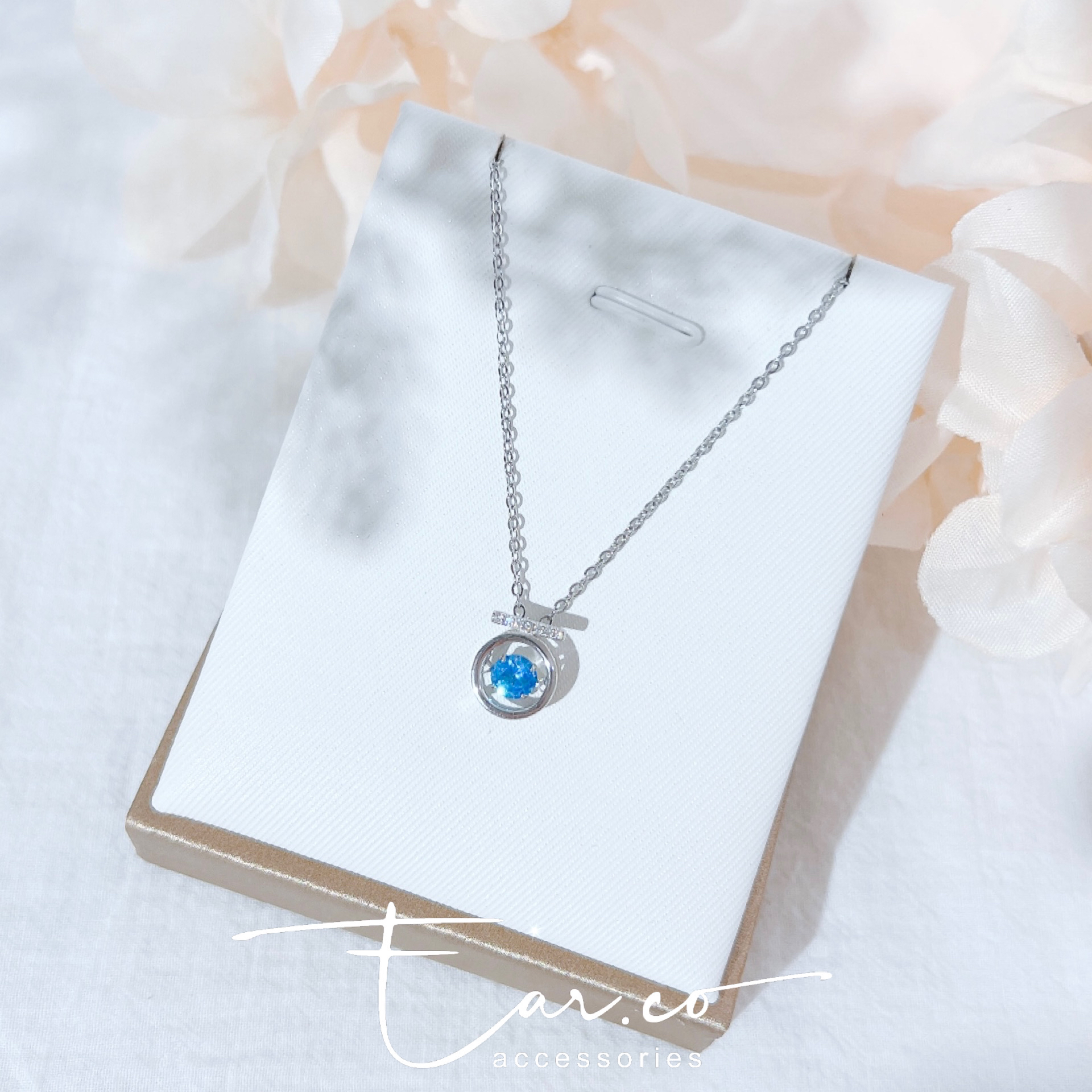 [BLUE] 一字圓形幾何Dancing Stone純銀頸鏈