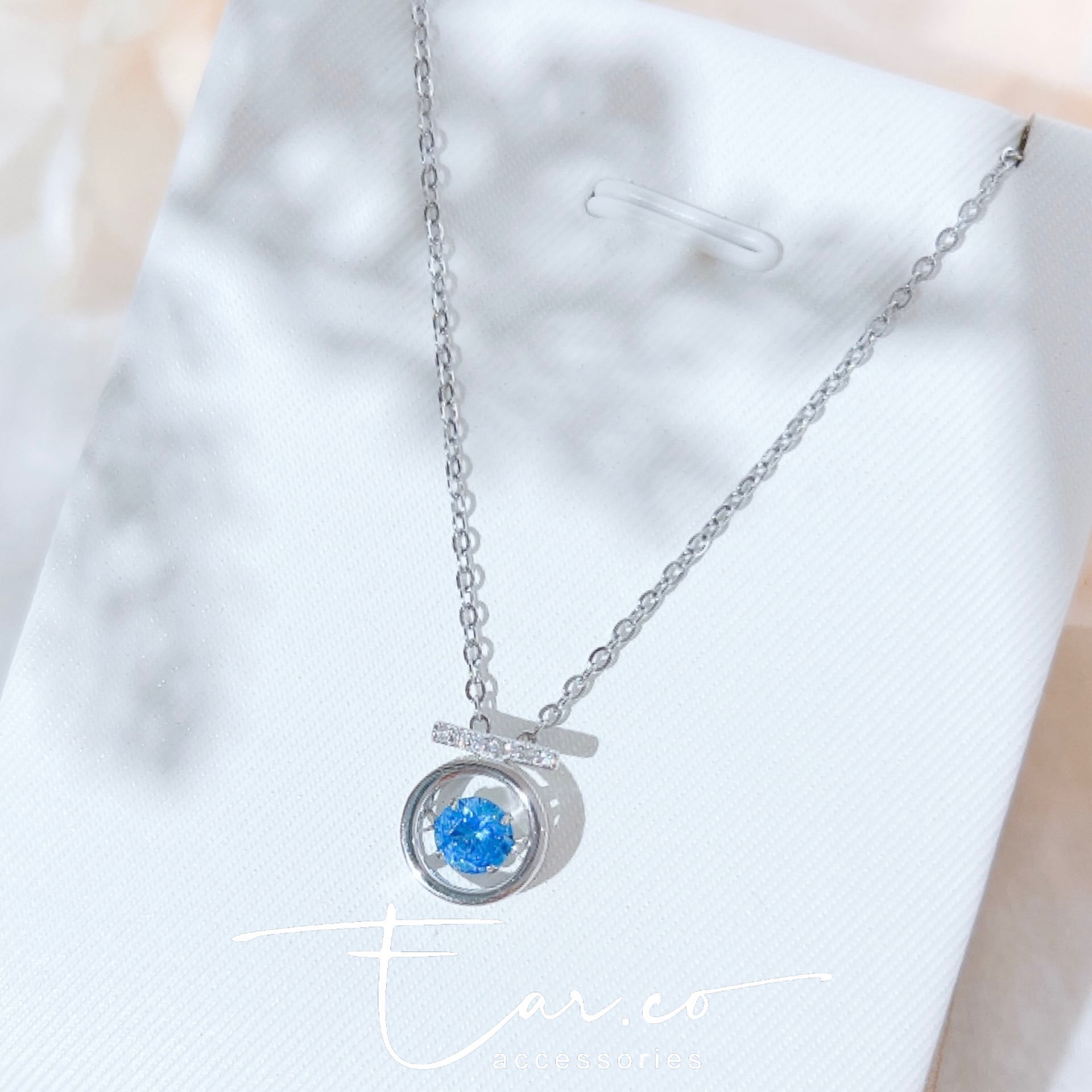 [BLUE] 一字圓形幾何Dancing Stone純銀頸鏈