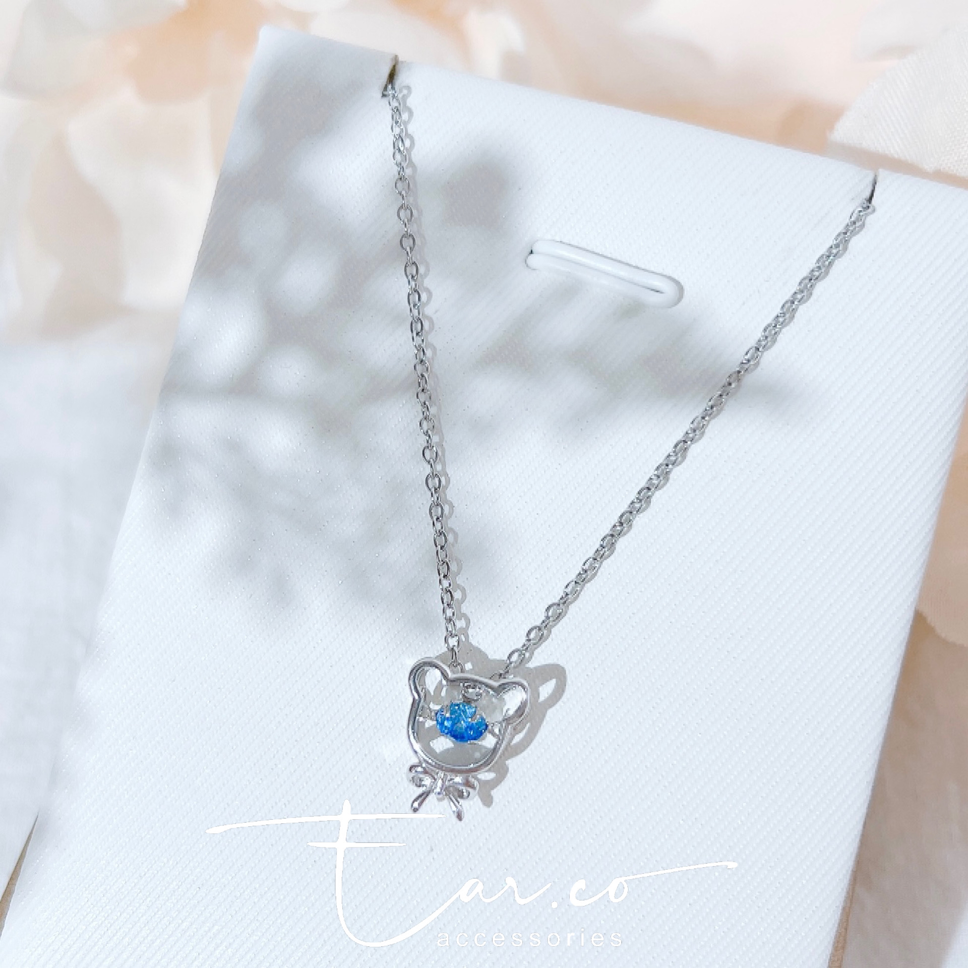 [BLUE] 蝴蝶結小熊Dancing Stone純銀頸鏈