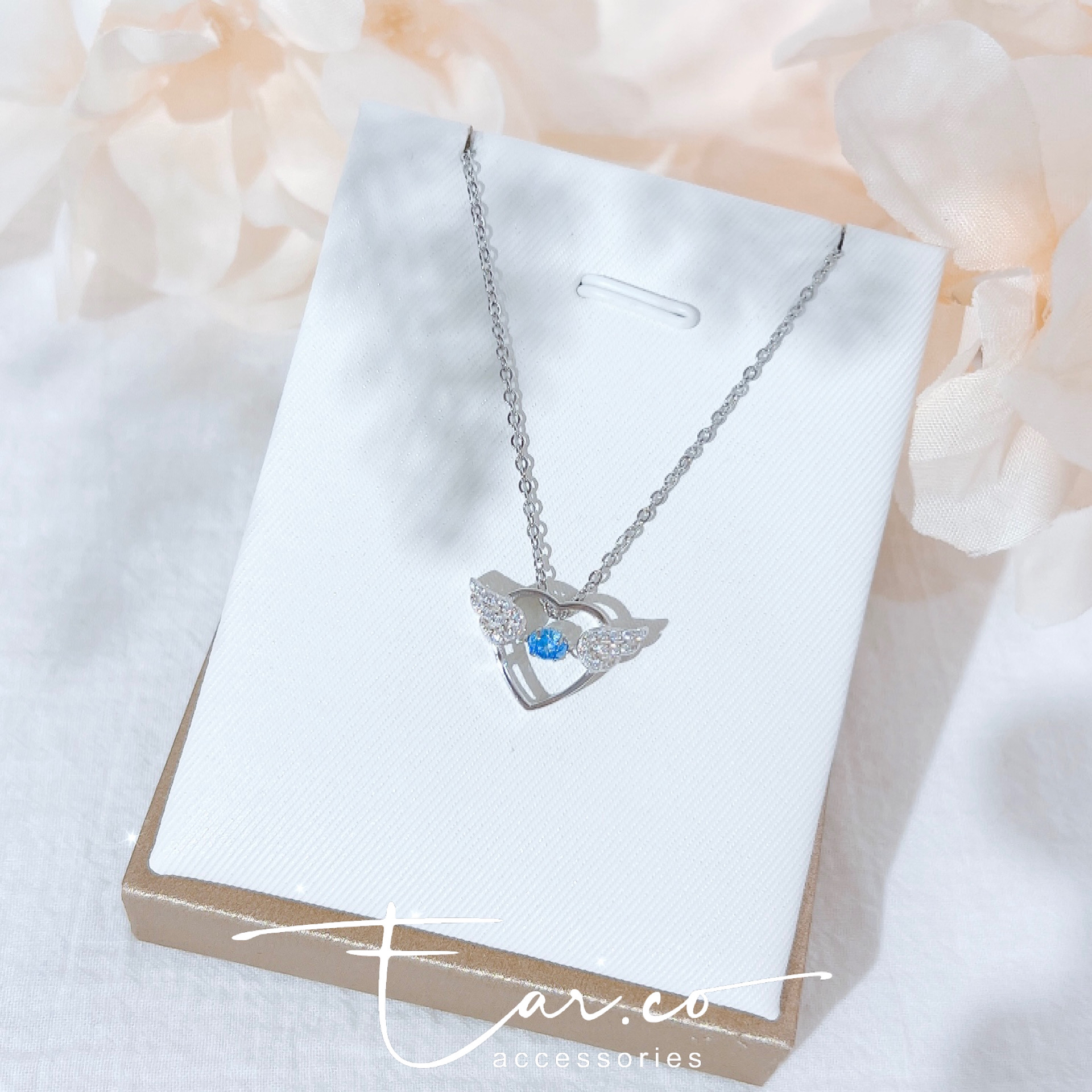 [BLUE] 心形閃石天使翼Dancing Stone純銀頸鏈