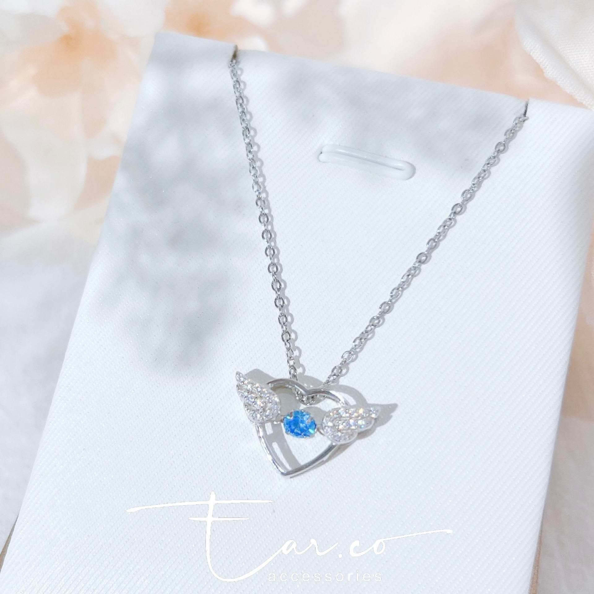 [BLUE] 心形閃石天使翼Dancing Stone純銀頸鏈