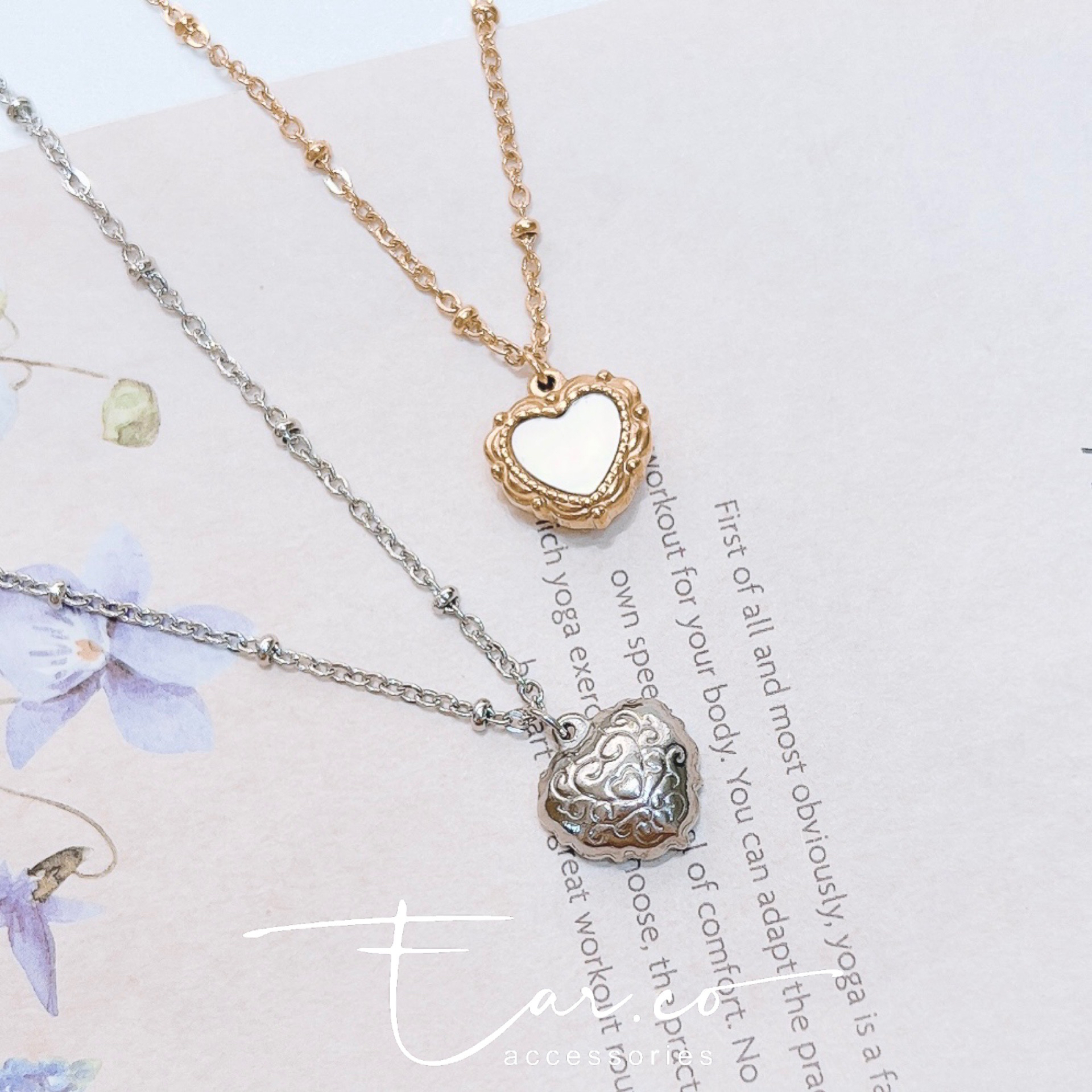 小復古貝殼心形雙面波波頸鏈 [316L醫療鋼]