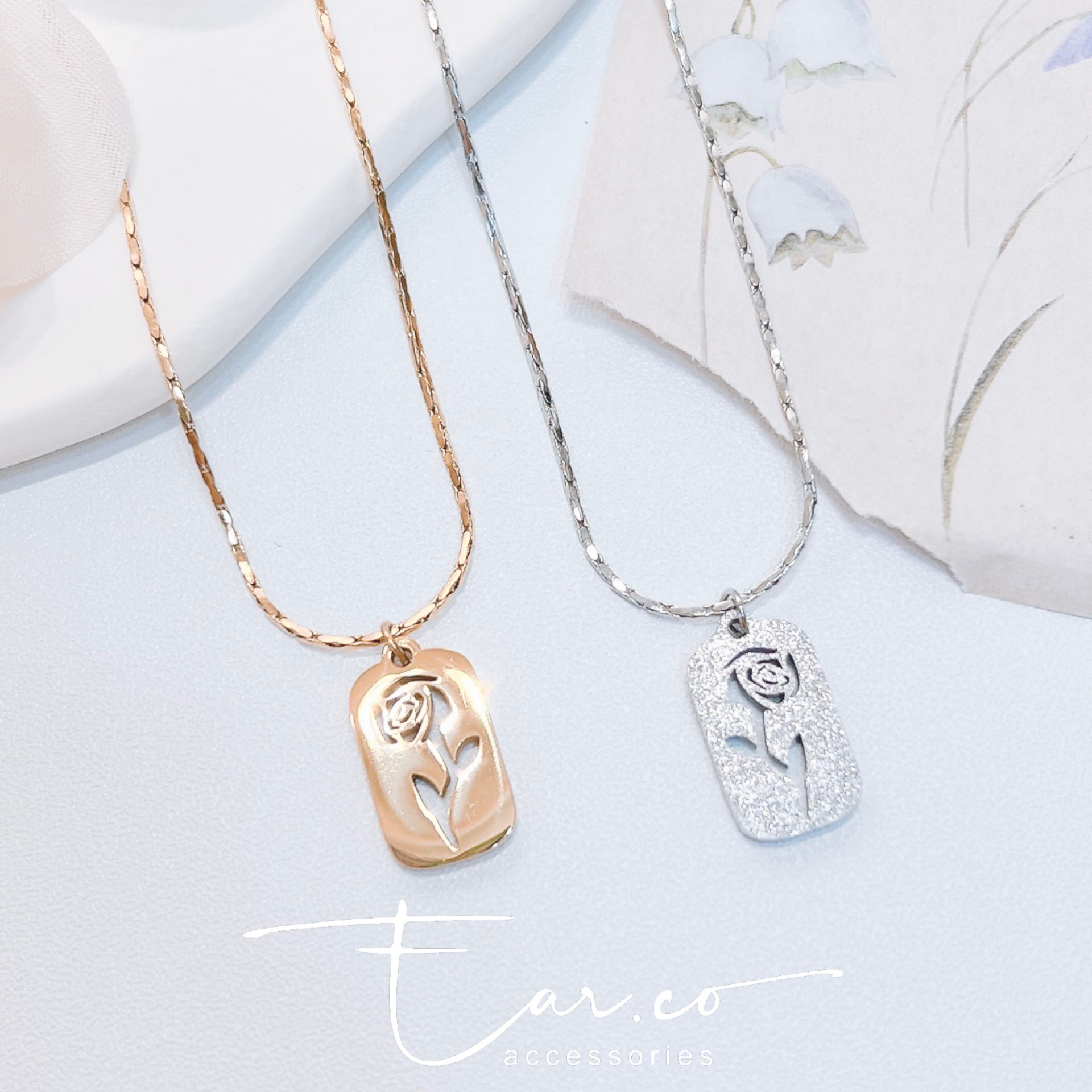 玫瑰花雙面頸鏈 [316L醫療鋼]