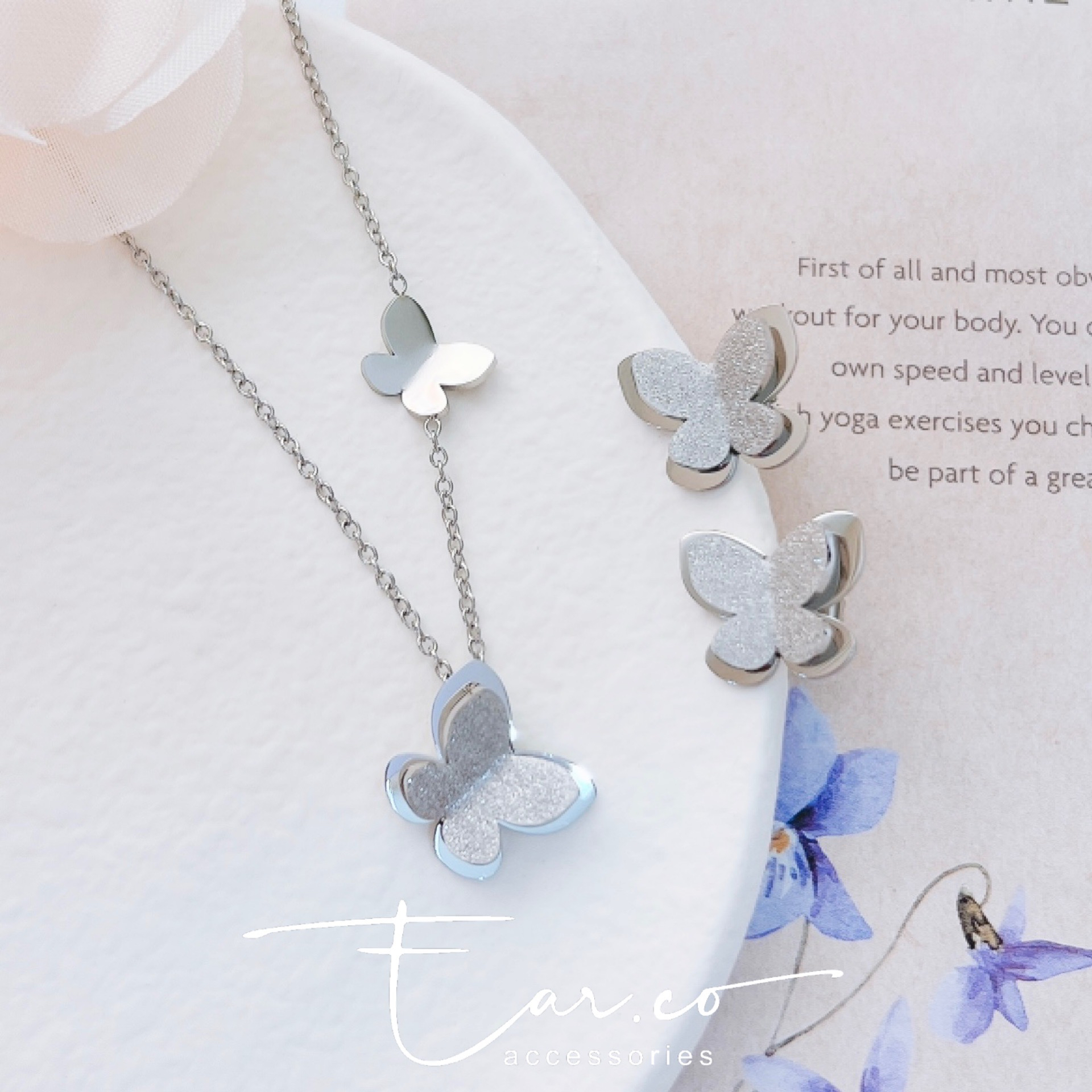 磨砂雙層蝴蝶耳環/頸鏈 [316L醫療鋼]