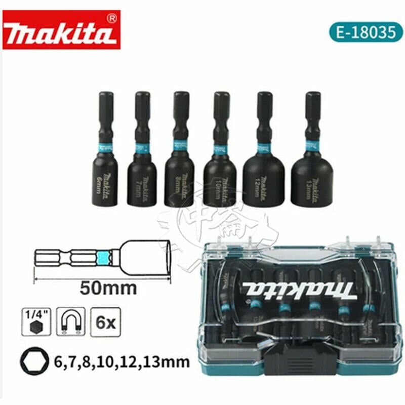 ＊中崙五金【附發票+出清品】牧田 6件1/4'' 六角磁性起子套筒E-18035 抗衝擊套筒 6/7/8/10/12/13mm
