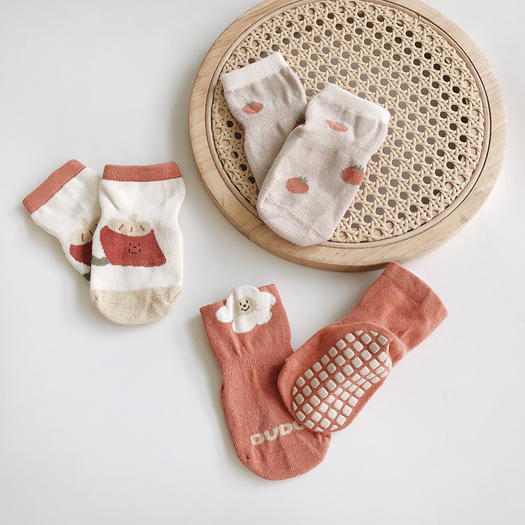 可愛橘色花朵止滑襪組