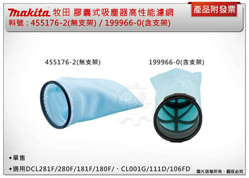 ＊中崙五金【附發票】牧田 膠囊式吸塵器高性能濾網 199966-0(含支架) / 455176-2(無支架) 單售