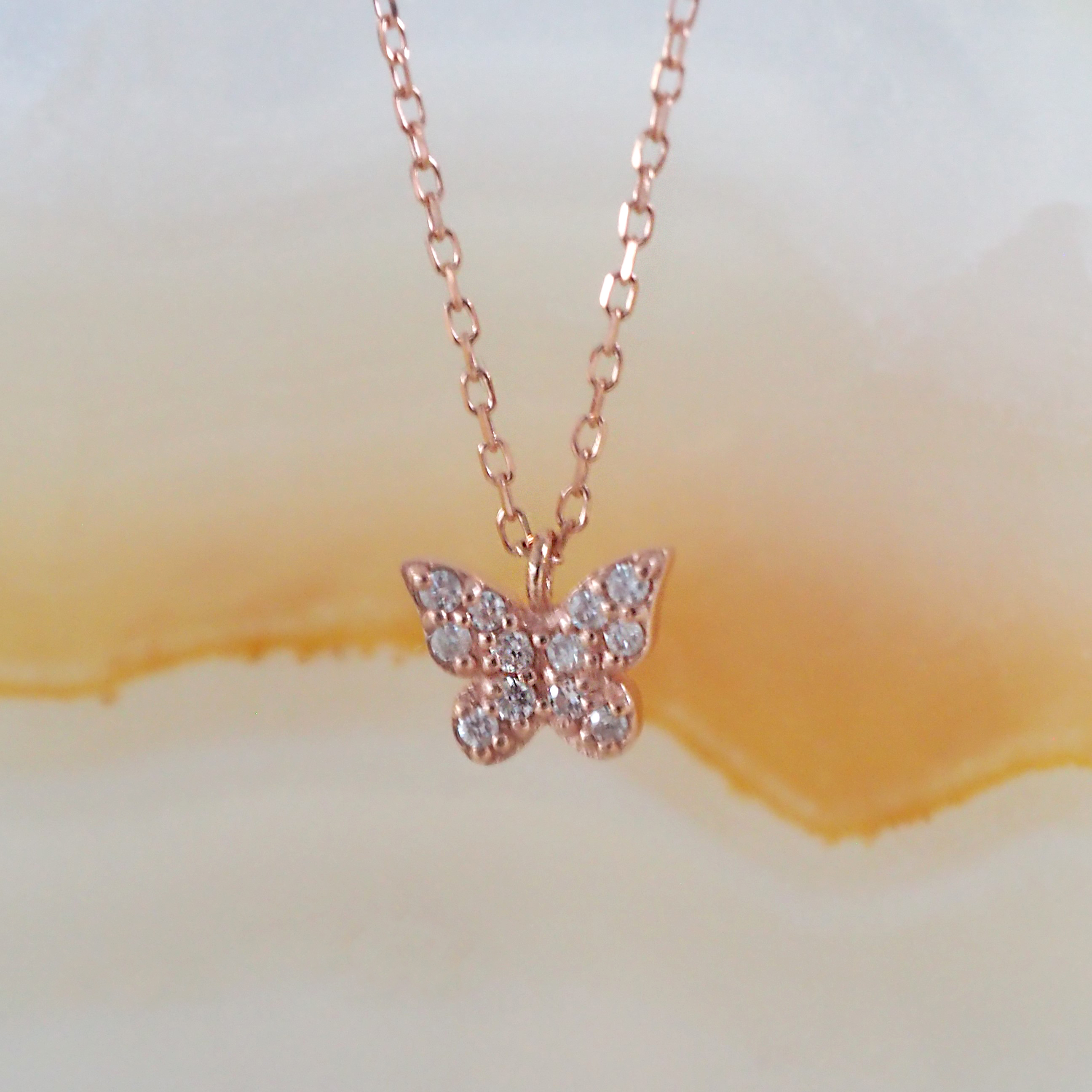 14k蝴蝶pave真鑽項鍊