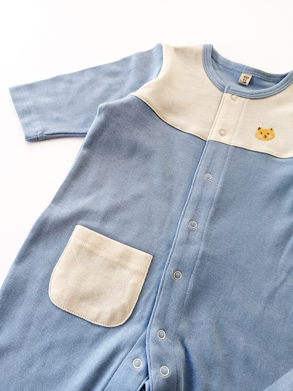 有機棉嬰兒柔適長袖兔裝-淺藍 | 藍天畫布有機棉