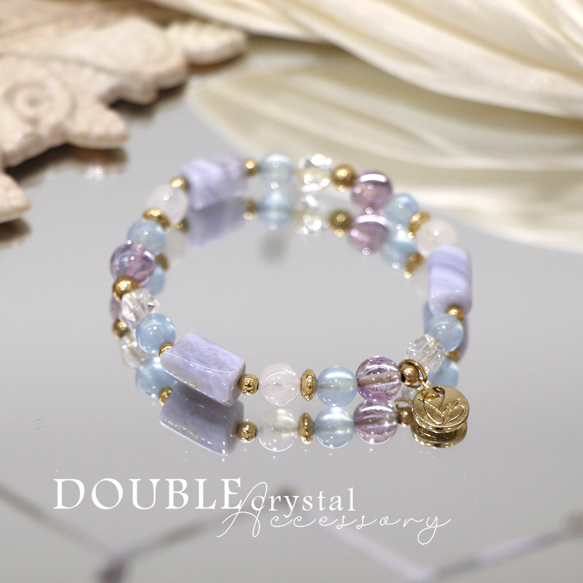 ☽◌*秋葉寧謐 ／ 藍紋瑪瑙．紫水晶．月光石