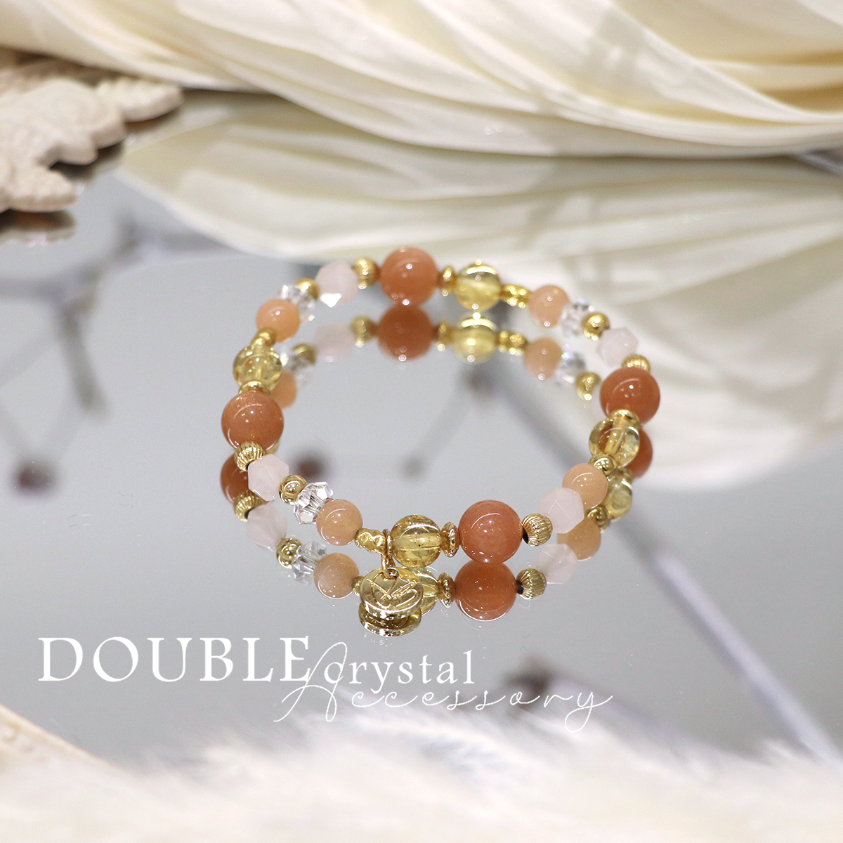 ☽◌* 核桃幕斯／橙月光．黃水晶．粉晶