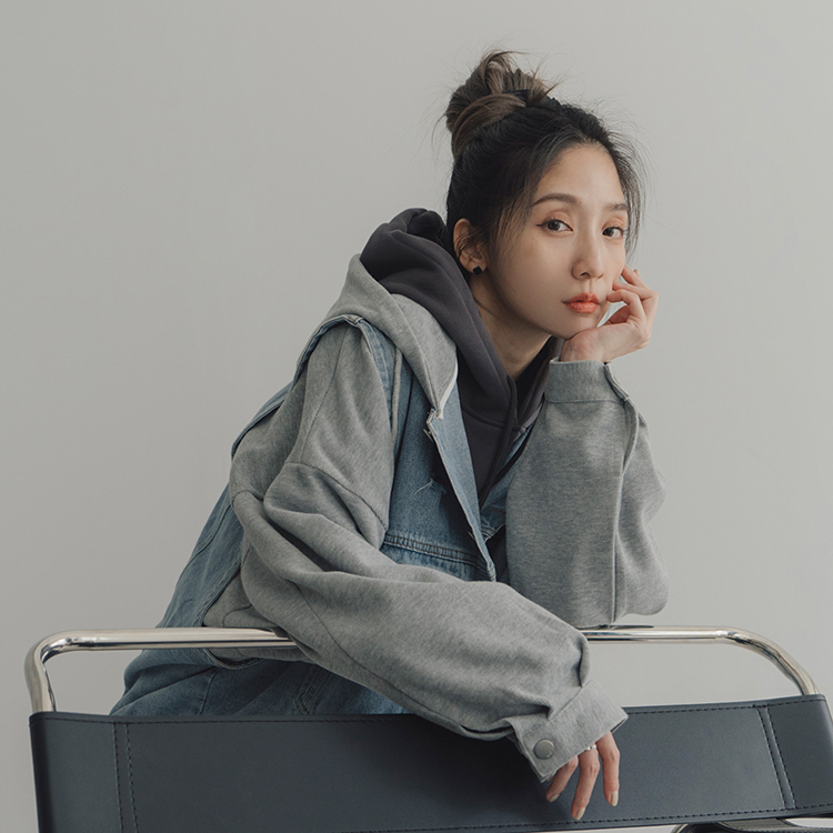 假兩件連帽牛仔外套