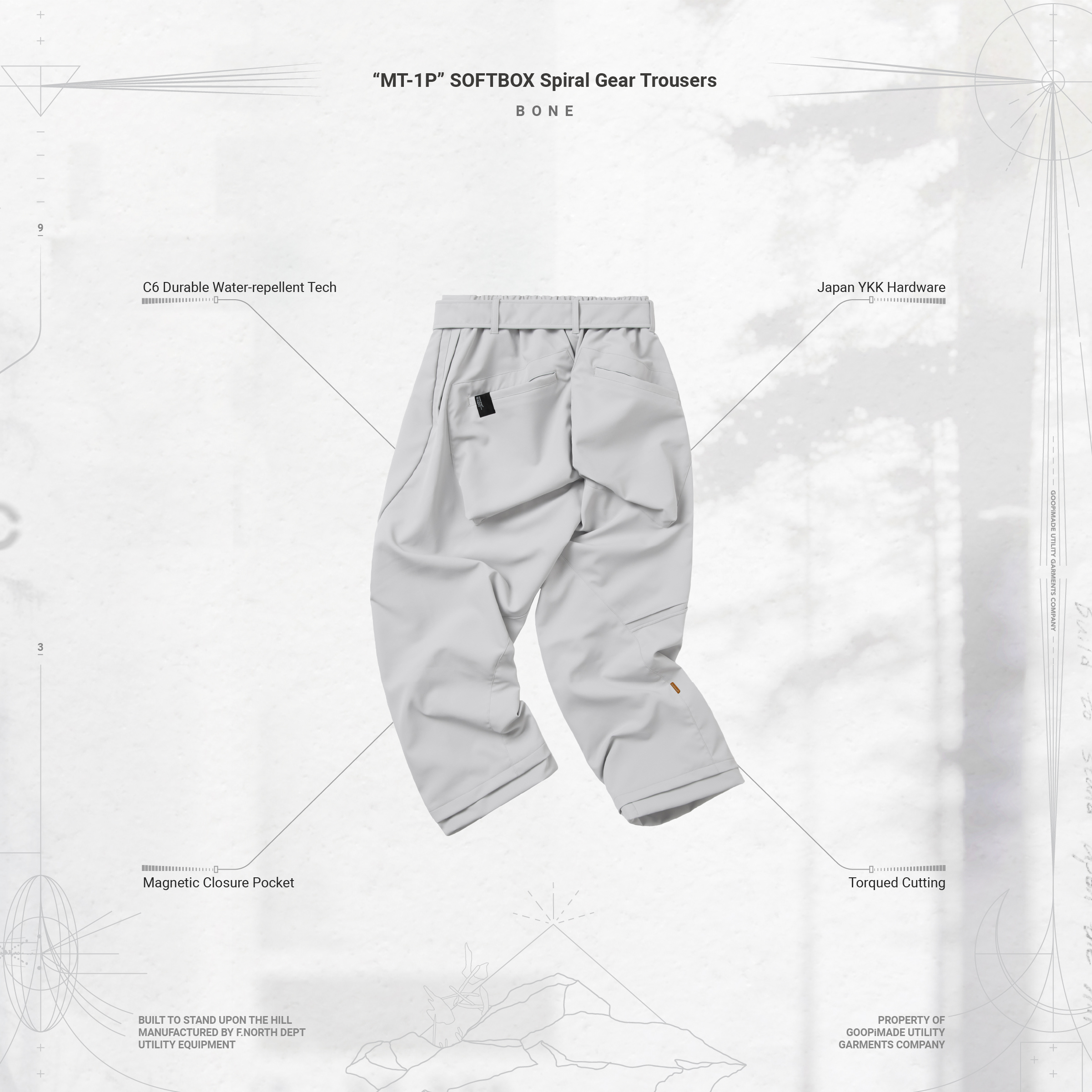 GOOPiMADE “MT-1P” SOFTBOX Spiral Gear Trousers - Bone
