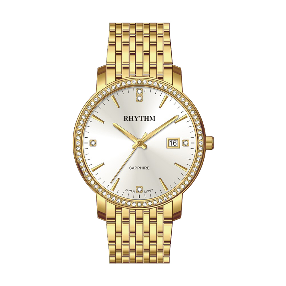 【Rhythm 麗聲】精美都市風帶日期不鏽鋼手錶-PE1605S-