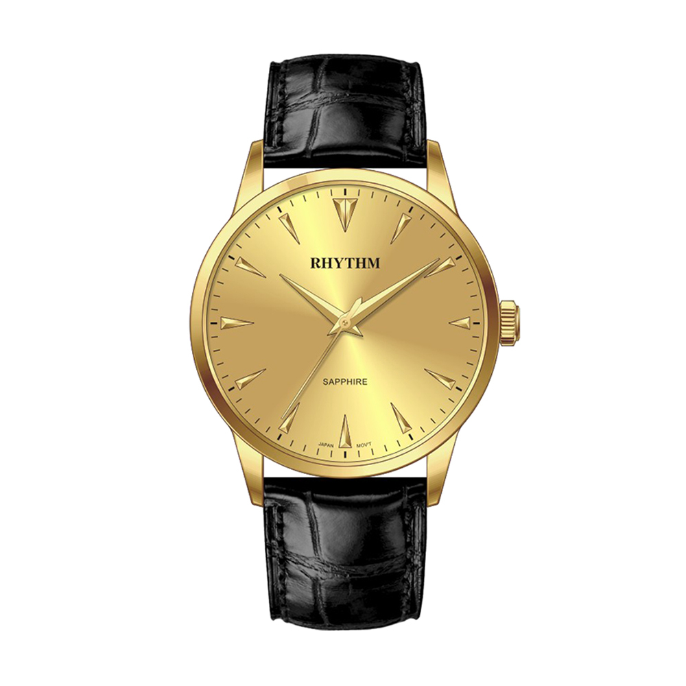 【Rhythm 麗聲】簡約俐落帶星期帶日期皮革手錶-PE1607L-