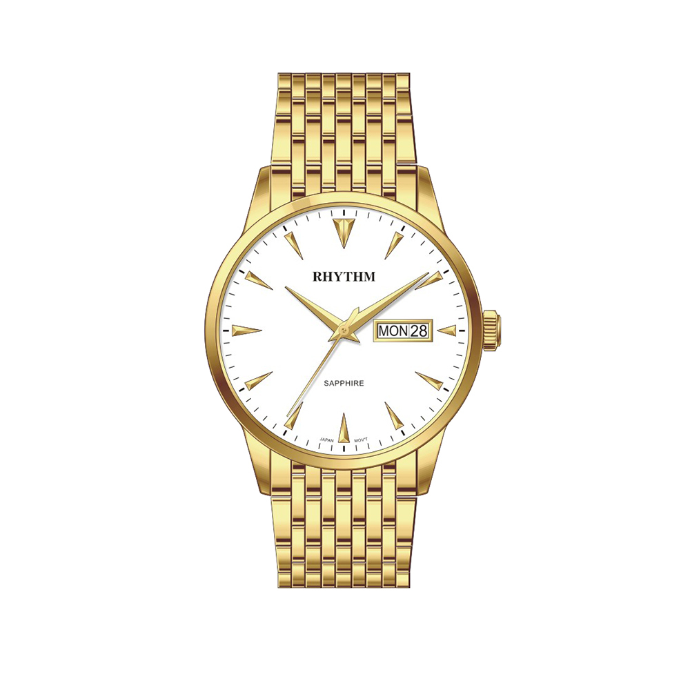 【Rhythm 麗聲】簡約帶星期日期奢華不鏽鋼手錶-PE1607S-