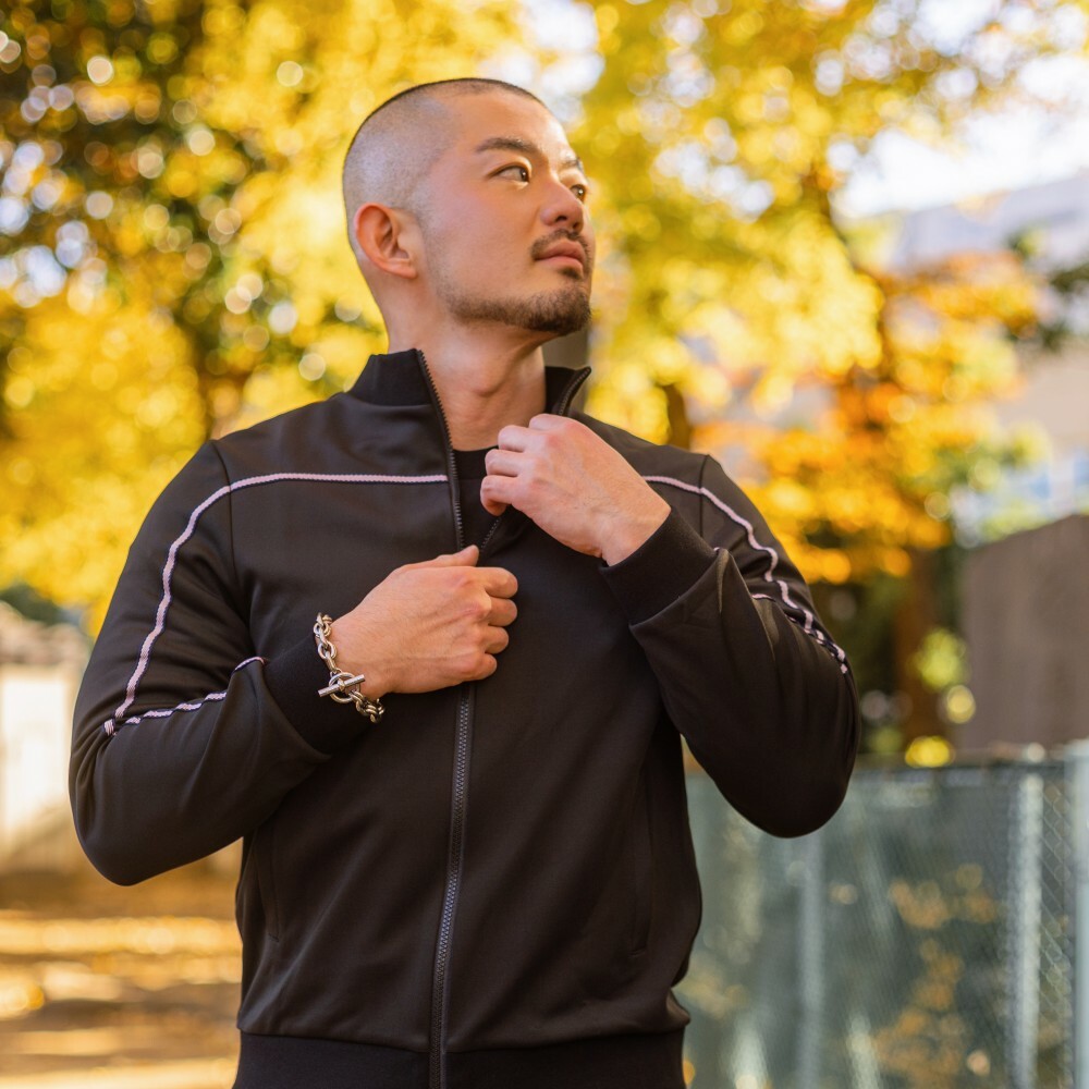 Rib-Line 運動外套 亮黑