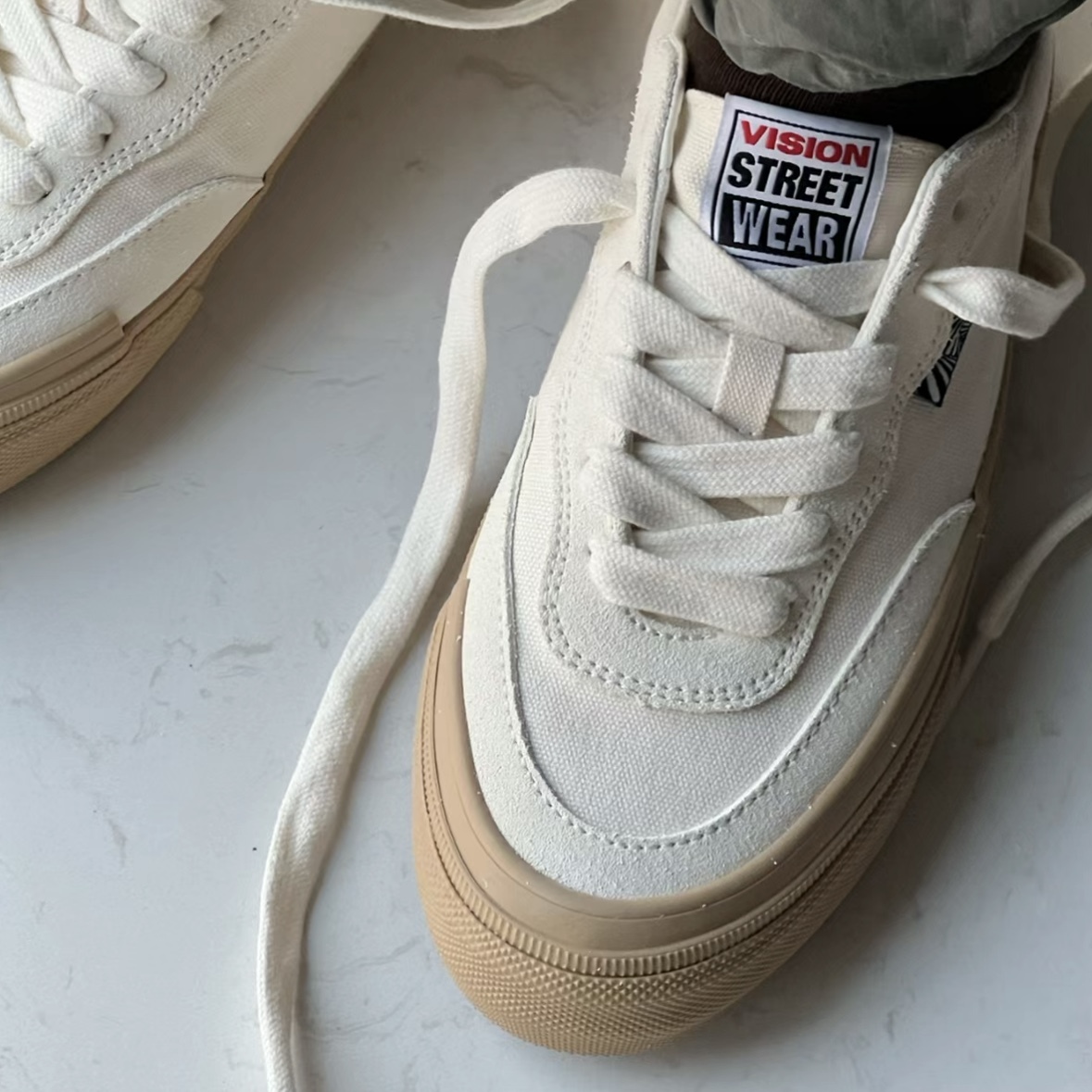 Vision Street Wear 復古 麂皮 滑板鞋 板鞋 米白