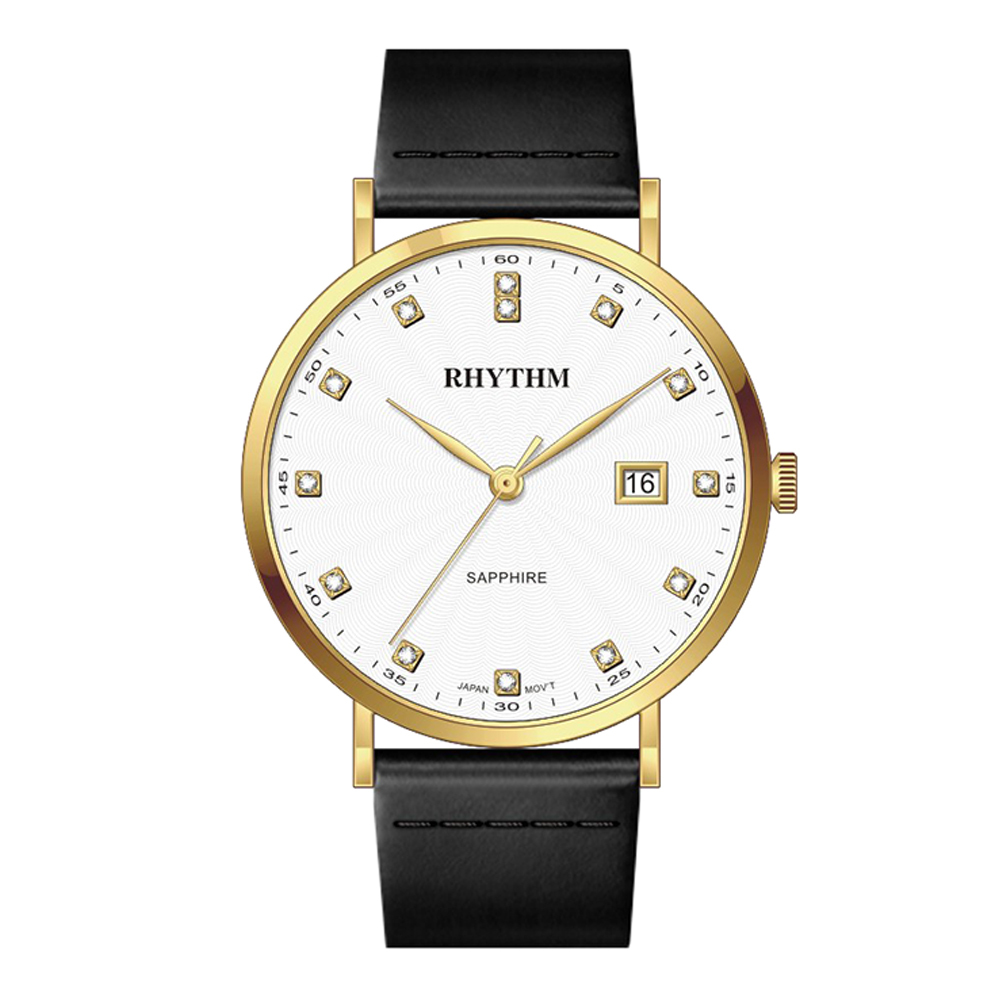 【Rhythm 麗聲】PE1611 簡約 俐落 帶日期 皮革 手錶-