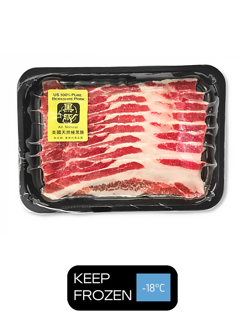 美國極黑豚豬腩片 US Berkshire Pork Belly Slices 180克 /包+/5%  (急凍 -18°C)