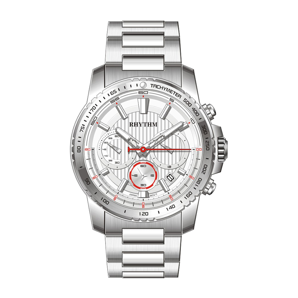 【Rhythm 麗聲】精緻真三眼計時秒分帶日期不鏽鋼手錶-S1401-
