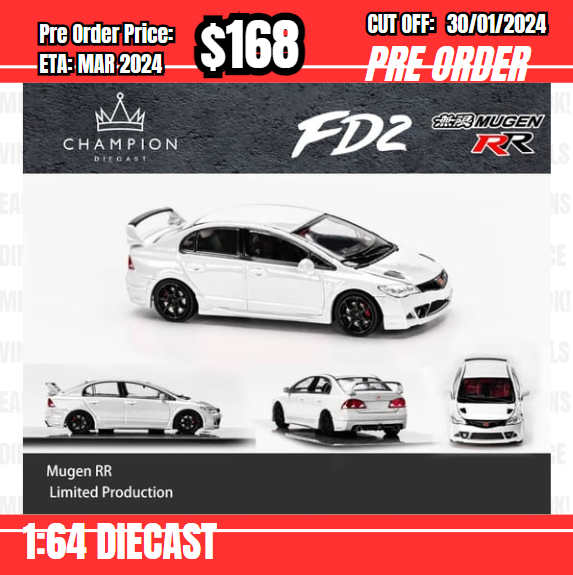 PO-$168 * Champion Diecast * 1:64 Honda Civic Type R RR White [OD11/01]
