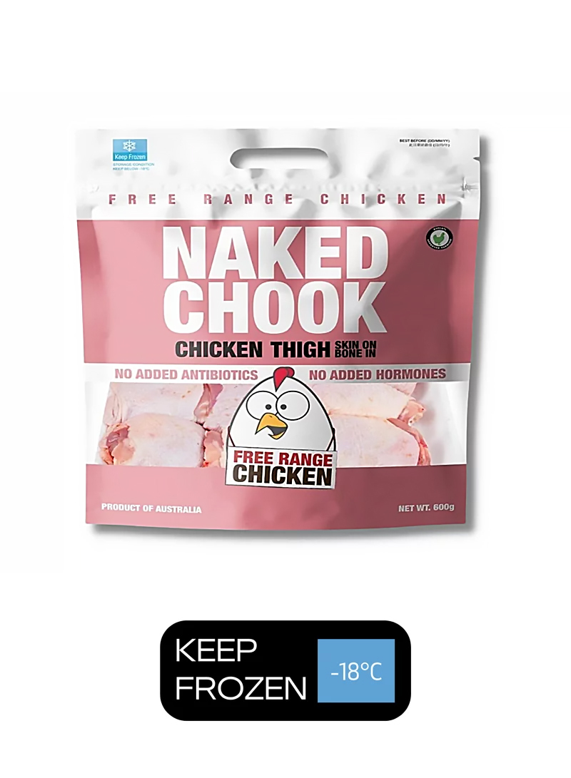 澳洲(Naked Chook)自由放牧無激素有骨有皮雞上髀扒  Free Range Chicken Bone-In Skin-On Chicken Thigh 600克/ 包  (-18℃)