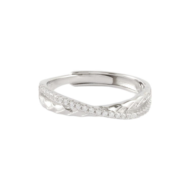 純銀對戒，情侶戒指 菱格交織；時光交匯 見證愛的緊密聯繫（3663女款）