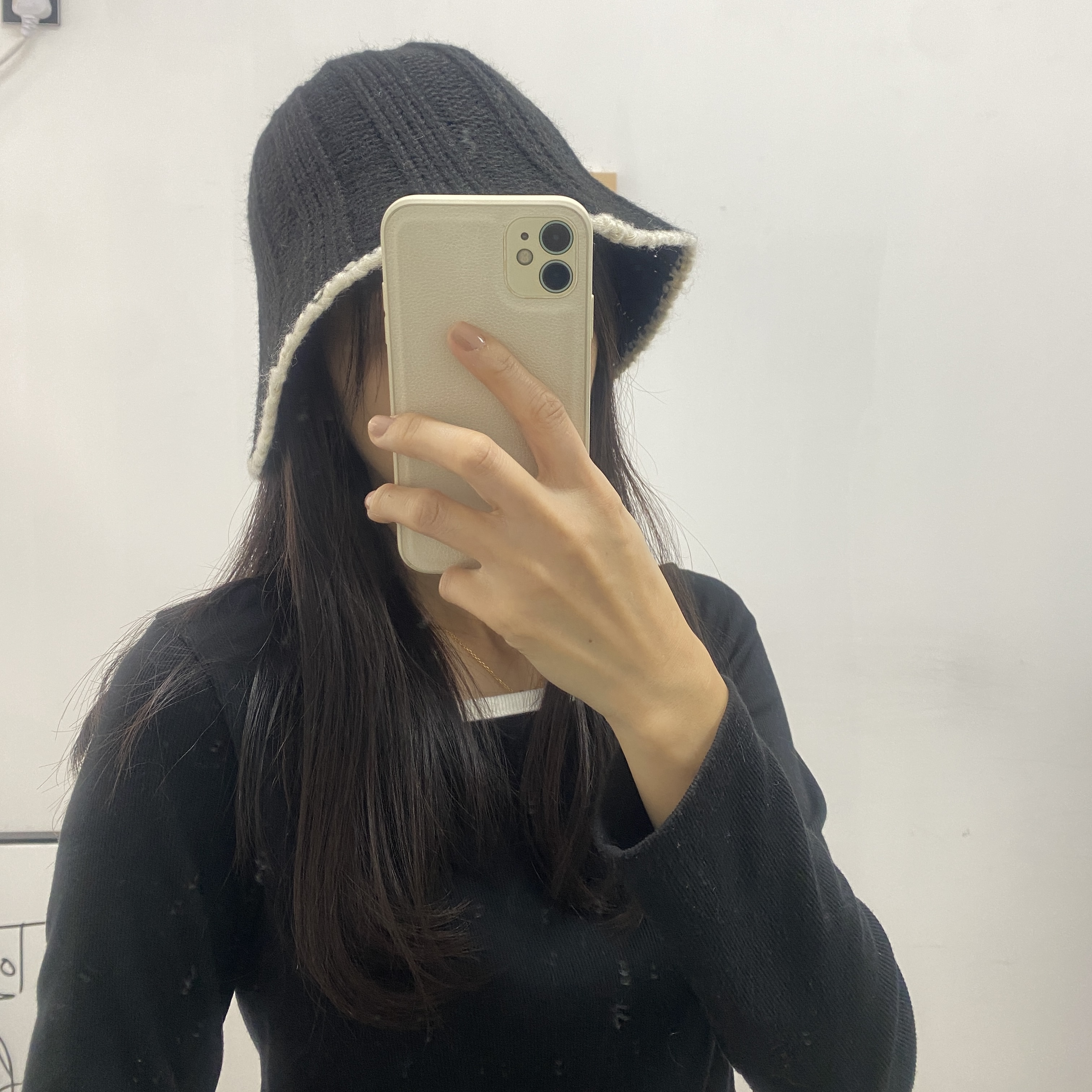 黑色現貨 針織拼邊冷帽