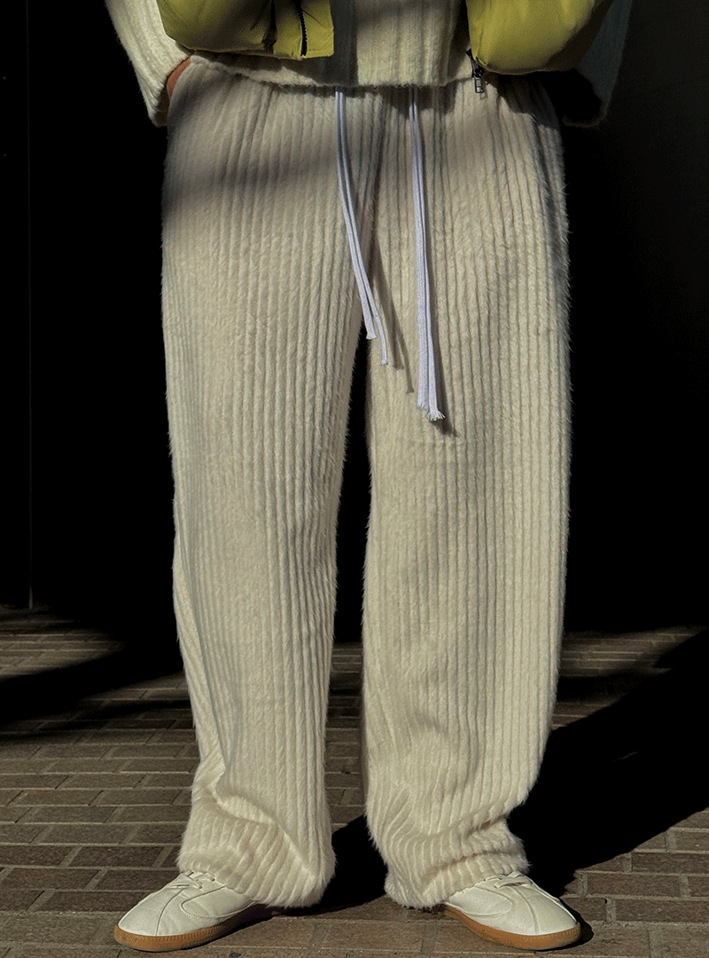 溫和卷邊馬海毛運動闊腿褲