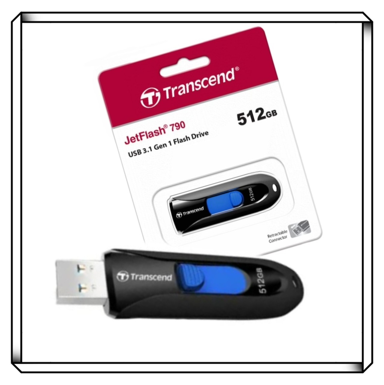 TRANSCEND 創見 JetFlash 790 16G 32G 64G 128G 256G 512G USB 3.1 Gen1 無蓋設計,吊飾孔(黑)隨身碟/457437