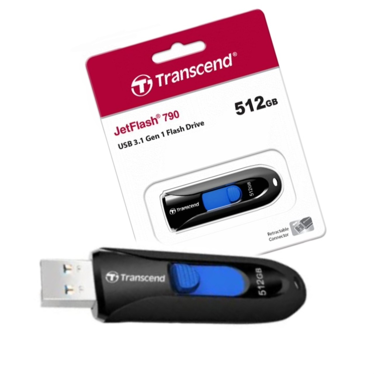 TRANSCEND 創見 JetFlash 790 16G 32G 64G 128G 256G 512G USB 3.1 Gen1 無蓋設計,吊飾孔(黑)隨身碟/457437